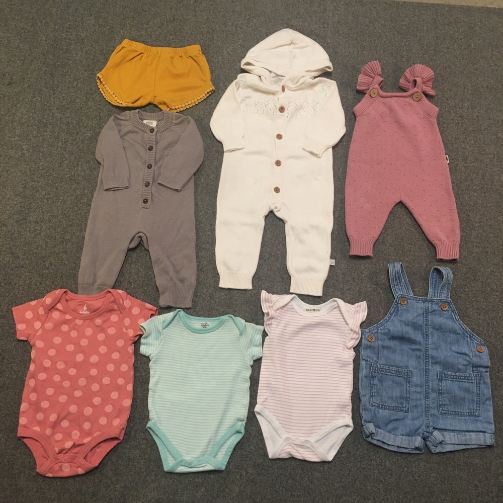 Organic Baby Girl 0-3-6-9-18-24 Months Clothing Lot 8x Pieces Bulk All Season